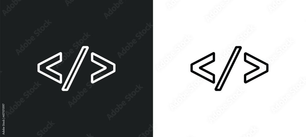 Poster code line icon in white and black colors. code flat vector icon from code collection for web, mobile