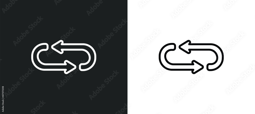 Poster loop arrows line icon in white and black colors. loop arrows flat vector icon from loop arrows colle