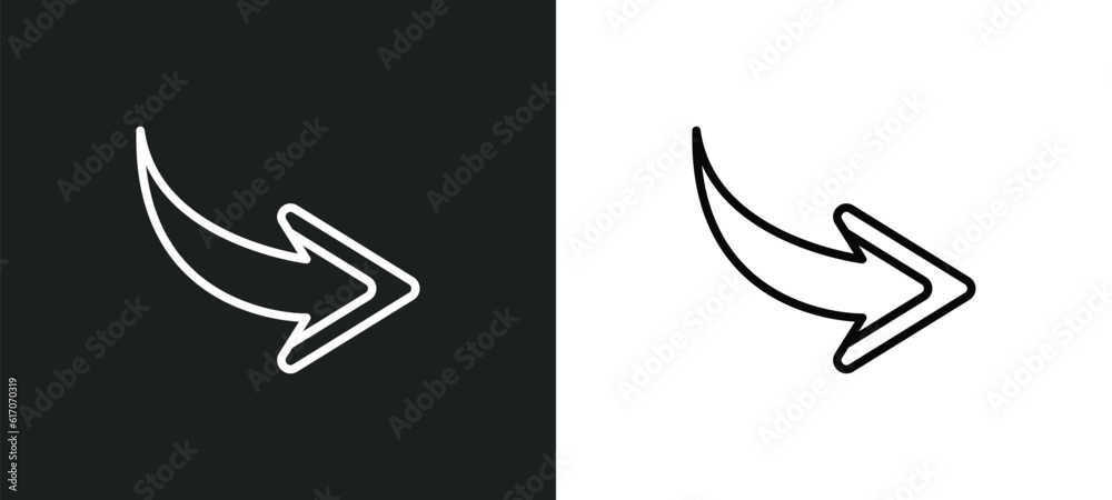 Poster left curve line icon in white and black colors. left curve flat vector icon from left curve collecti