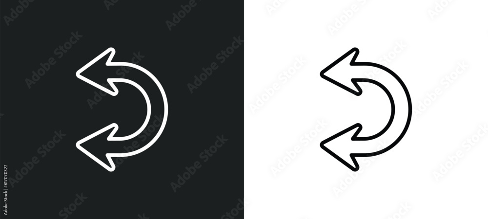 Poster double curve arrow line icon in white and black colors. double curve arrow flat vector icon from dou