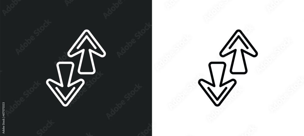 Poster up and down arrows line icon in white and black colors. up and down arrows flat vector icon from up 