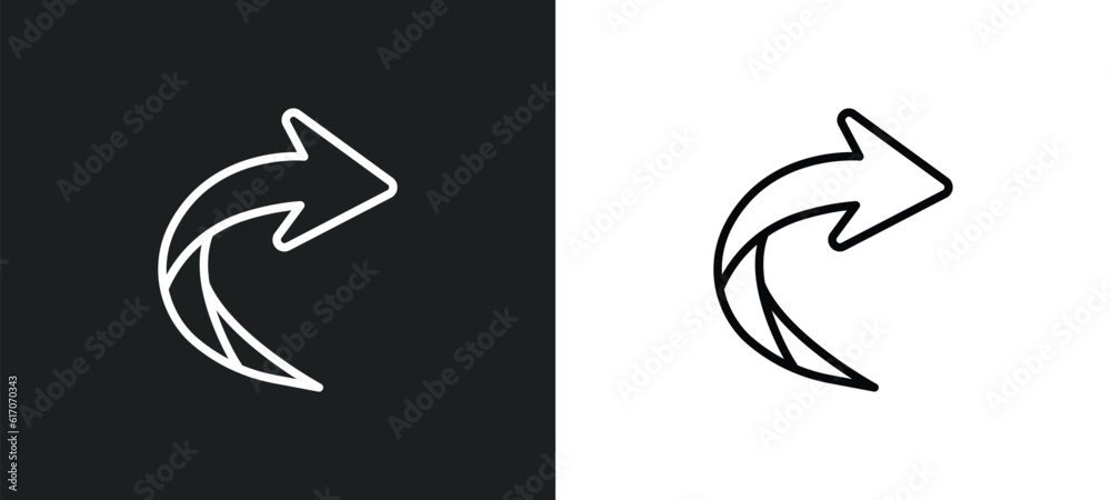 Poster right curve line icon in white and black colors. right curve flat vector icon from right curve colle