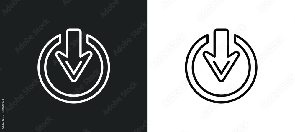 Poster exit down line icon in white and black colors. exit down flat vector icon from exit down collection 