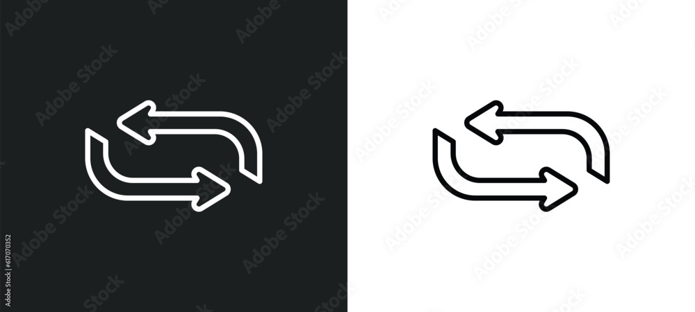 Poster looping arrow line icon in white and black colors. looping arrow flat vector icon from looping arrow