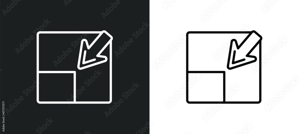 Poster minimize arrows line icon in white and black colors. minimize arrows flat vector icon from minimize 