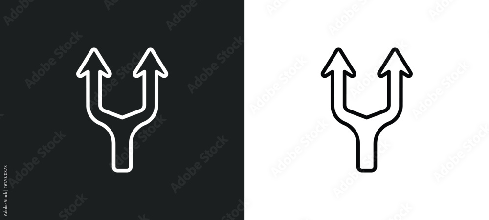 Poster splitting arrow line icon in white and black colors. splitting arrow flat vector icon from splitting