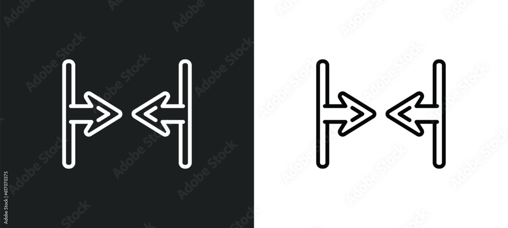 Poster horizontal merge line icon in white and black colors. horizontal merge flat vector icon from horizon