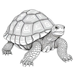 Tortoise animal line art illustration. Black and white coloring page style art. Generative AI
