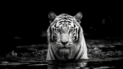 Black and white picture of a white tiger, generative AI.