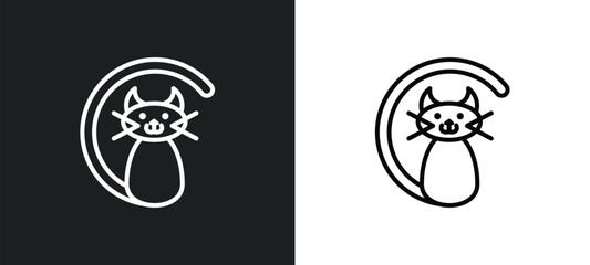 black cat line icon in white and black colors. black cat flat vector icon from cat collection for web, mobile apps and ui.