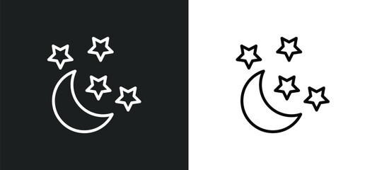 starry night line icon in white and black colors. starry night flat vector icon from starry night collection for web, mobile apps and ui.
