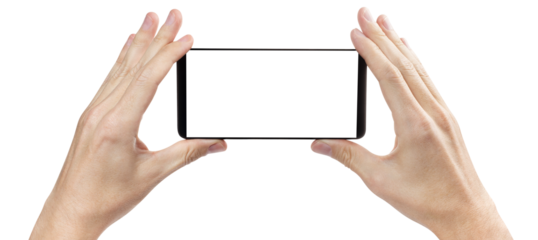 Hands with smartphone cut out