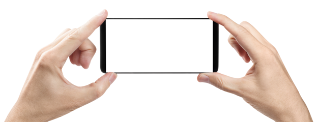 Hands with smartphone cut out