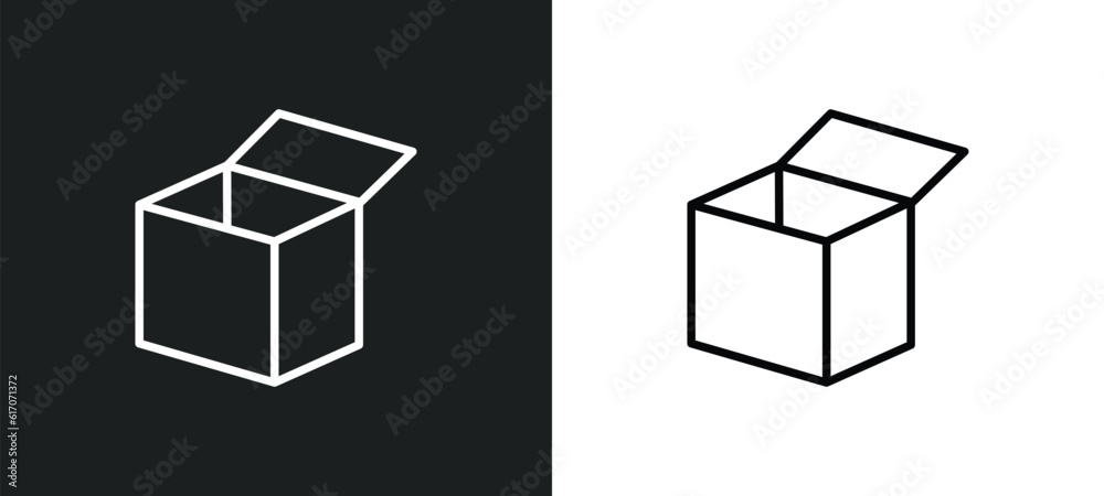 Poster open box line icon in white and black colors. open box flat vector icon from open box collection for