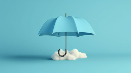 A blue umbrella resting on a fluffy white cloud