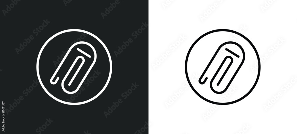 Poster attach rotated line icon in white and black colors. attach rotated flat vector icon from attach rota