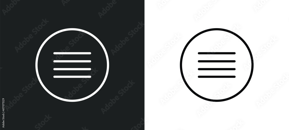 Poster circle menu line icon in white and black colors. circle menu flat vector icon from circle menu colle