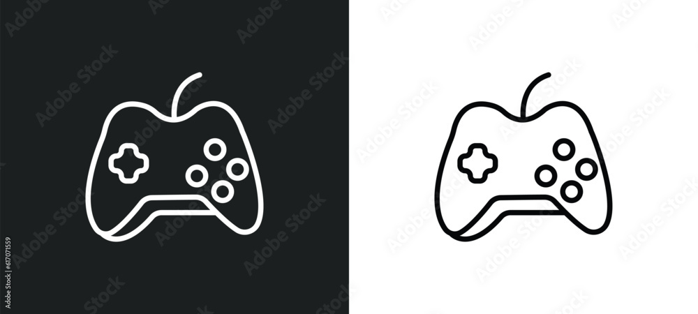 Poster game controller cross line icon in white and black colors. game controller cross flat vector icon fr