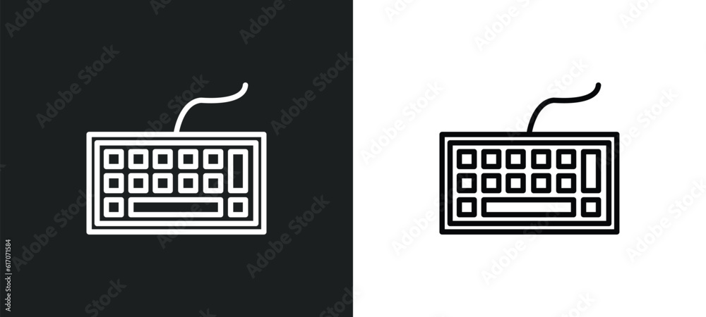 Poster computer keyboard line icon in white and black colors. computer keyboard flat vector icon from compu