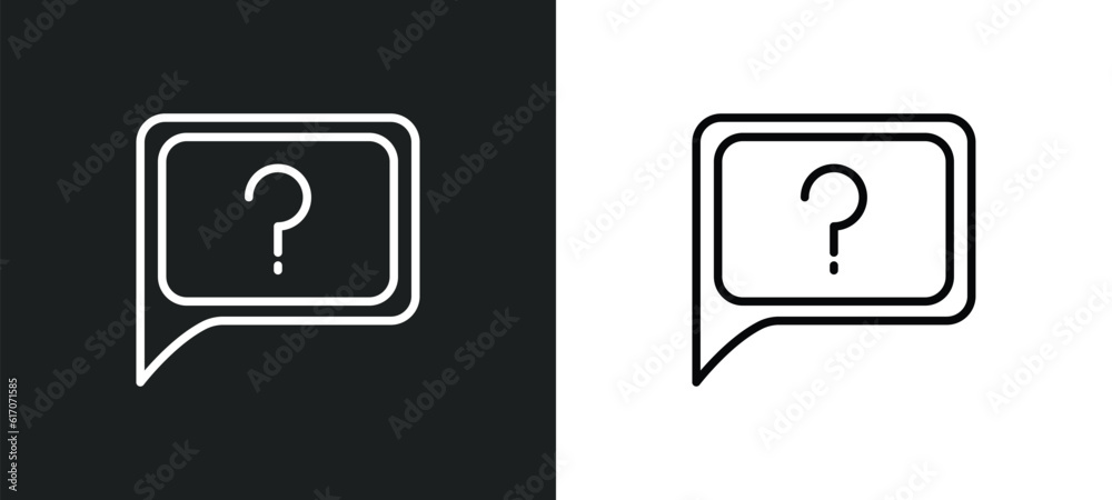 Poster question message line icon in white and black colors. question message flat vector icon from questio
