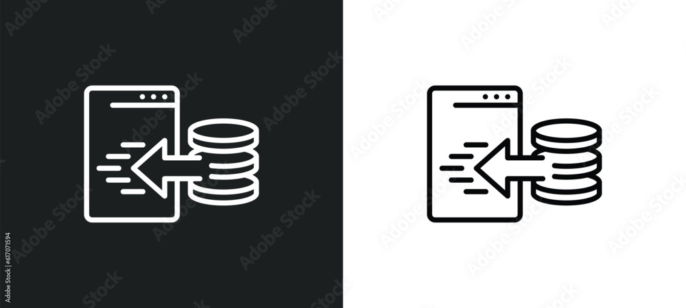 Fototapete data import interface line icon in white and black colors. data import interface flat vector icon fr