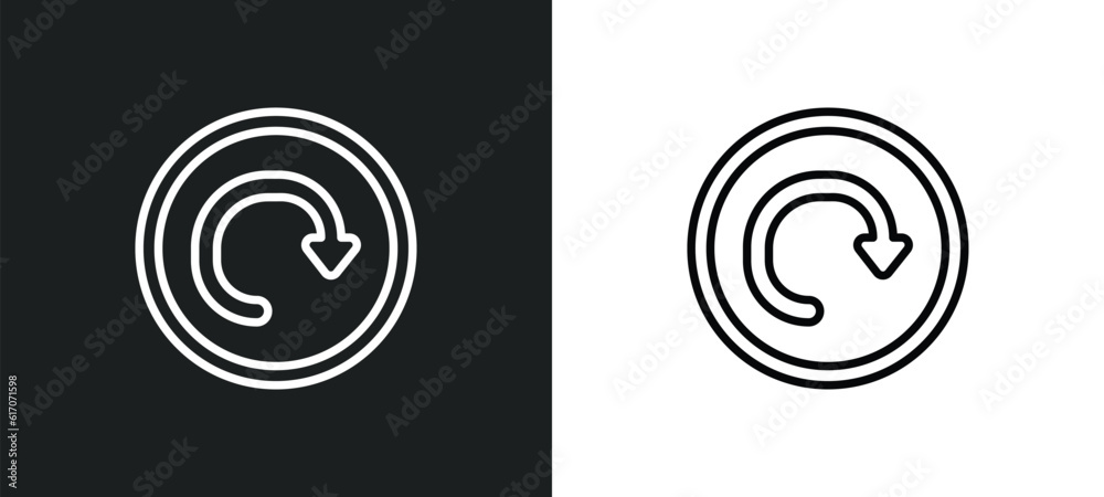 Poster reload circular arrow line icon in white and black colors. reload circular arrow flat vector icon fr