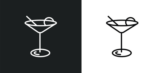 cocktail glass line icon in white and black colors. cocktail glass flat vector icon from cocktail glass collection for web, mobile apps and ui.