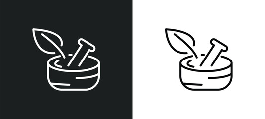 medicine mortar line icon in white and black colors. medicine mortar flat vector icon from medicine mortar collection for web, mobile apps and ui.