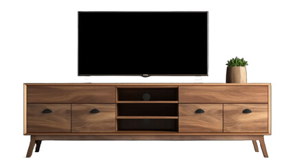 Wooden TV console,stand,cabinet isolated on transparent or white background
