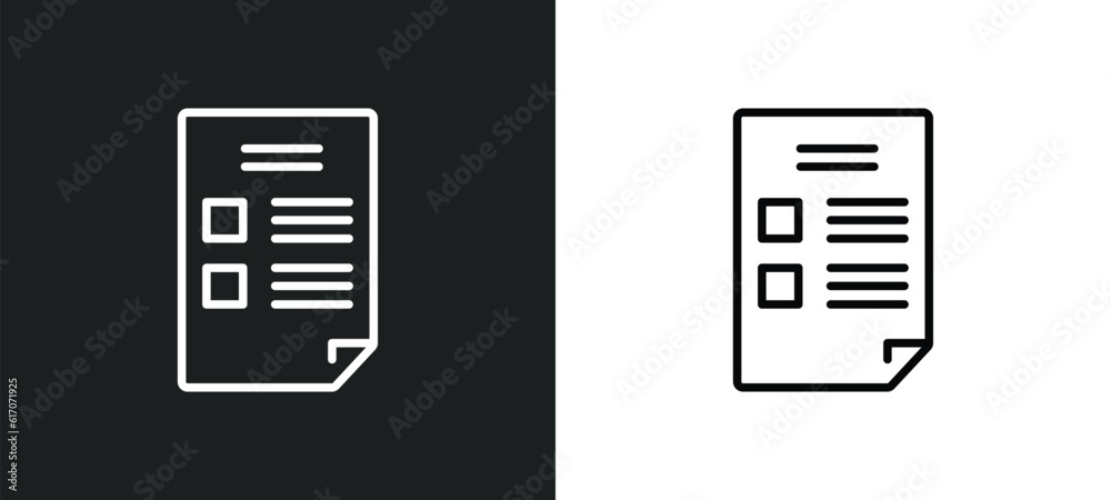 Poster blank file line icon in white and black colors. blank file flat vector icon from blank file collecti