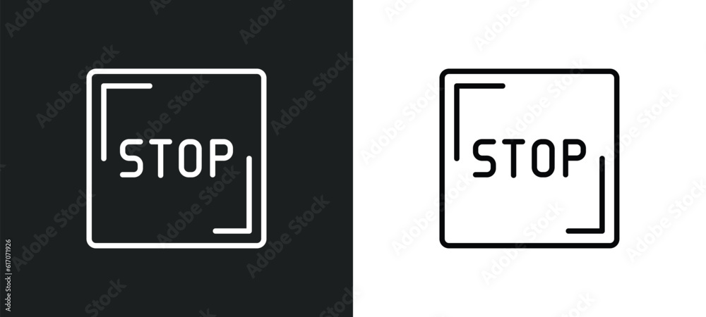 Poster square stop button line icon in white and black colors. square stop button flat vector icon from squ