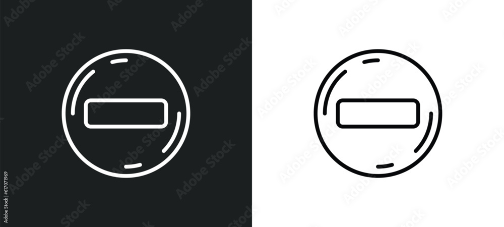 Poster remove round button line icon in white and black colors. remove round button flat vector icon from r
