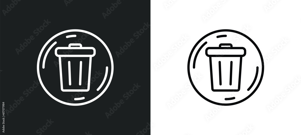 Poster delete round button line icon in white and black colors. delete round button flat vector icon from d