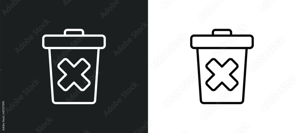 Poster delete bin line icon in white and black colors. delete bin flat vector icon from delete bin collecti