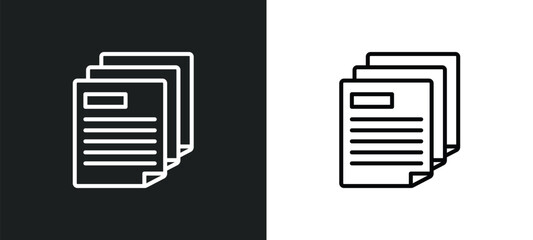 multiple file line icon in white and black colors. multiple file flat vector icon from multiple file collection for web, mobile apps and ui.