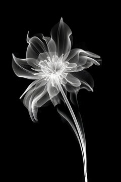 Abstract illustration of a white flower in x-ray style on black background.