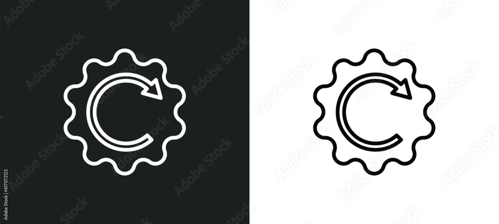 Poster rotated right arrow line icon in white and black colors. rotated right arrow flat vector icon from r