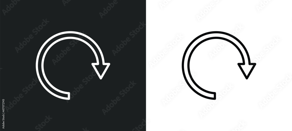 Poster rotating arrows line icon in white and black colors. rotating arrows flat vector icon from rotating 