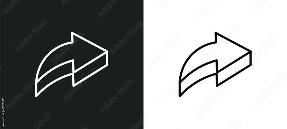 Poster 3d forward arrow line icon in white and black colors. 3d forward arrow flat vector icon from 3d forw
