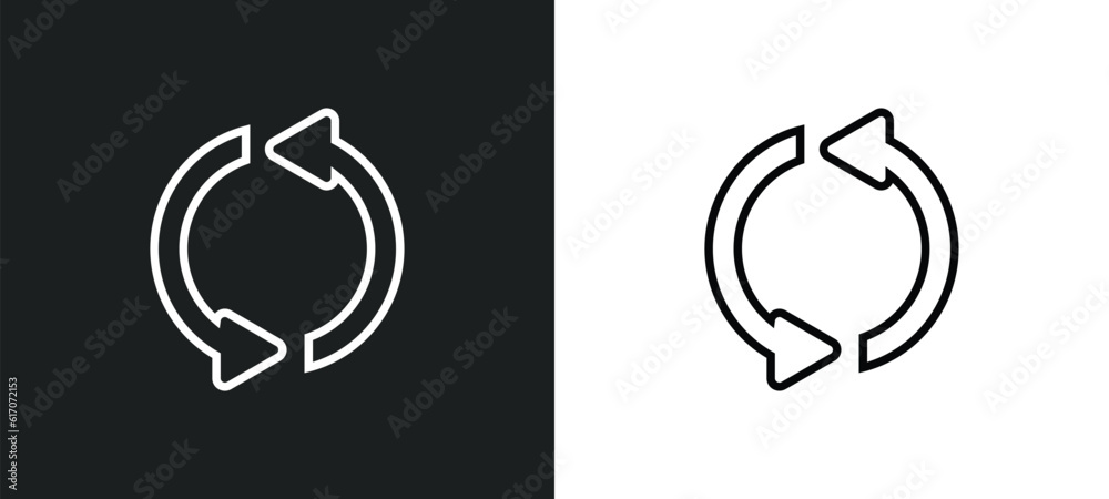 Poster looping arrows line icon in white and black colors. looping arrows flat vector icon from looping arr