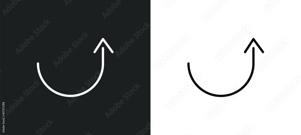 Poster semicircular up arrow line icon in white and black colors. semicircular up arrow flat vector icon fr