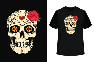 Sugar Skull Day Of The Dead Dia de Los Muertos Flowers T-Shirt