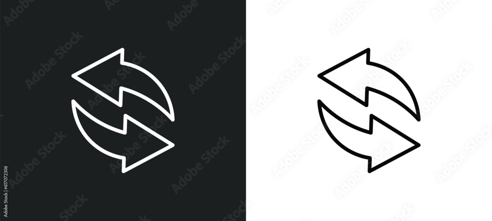 Poster refresh arrows line icon in white and black colors. refresh arrows flat vector icon from refresh arr