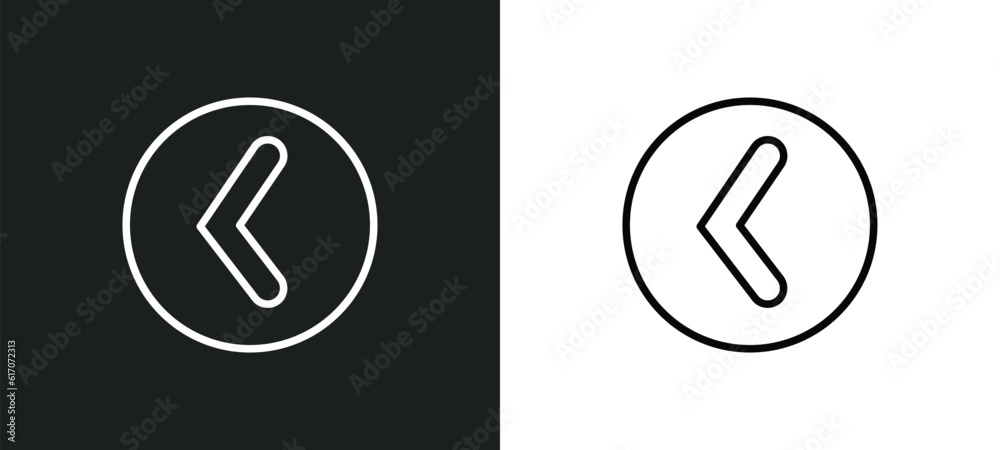 Poster round left button line icon in white and black colors. round left button flat vector icon from round