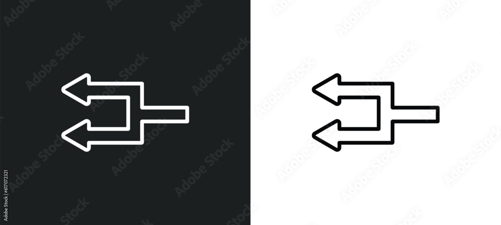 Poster refresh left arrow line icon in white and black colors. refresh left arrow flat vector icon from ref