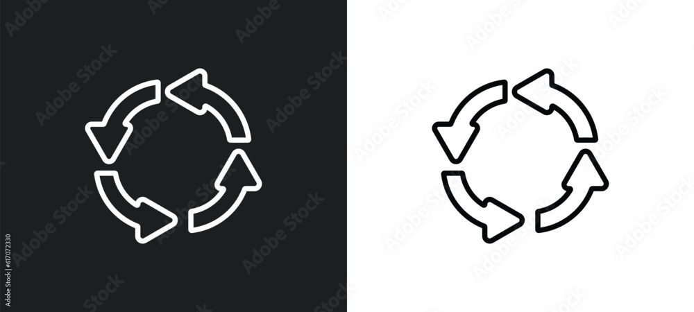Poster circular arrow line icon in white and black colors. circular arrow flat vector icon from circular ar