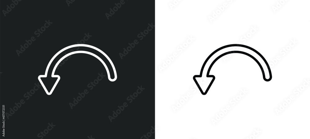 Poster curve arrows line icon in white and black colors. curve arrows flat vector icon from curve arrows co