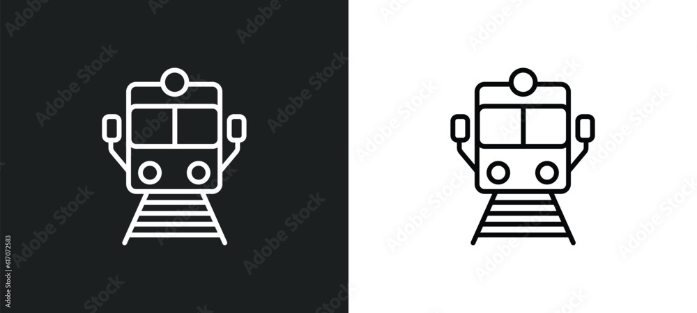 Poster train front view line icon in white and black colors. train front view flat vector icon from train f