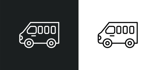 minibus line icon in white and black colors. minibus flat vector icon from minibus collection for web, mobile apps and ui.