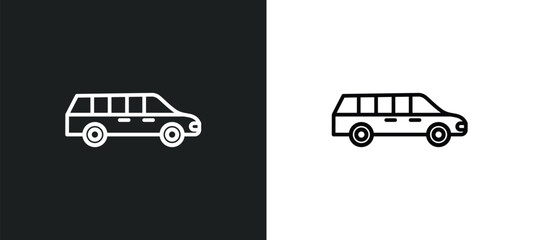 long car line icon in white and black colors. long car flat vector icon from long car collection for web, mobile apps and ui.